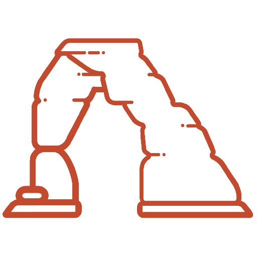 Outline of a natural rock arch in red.