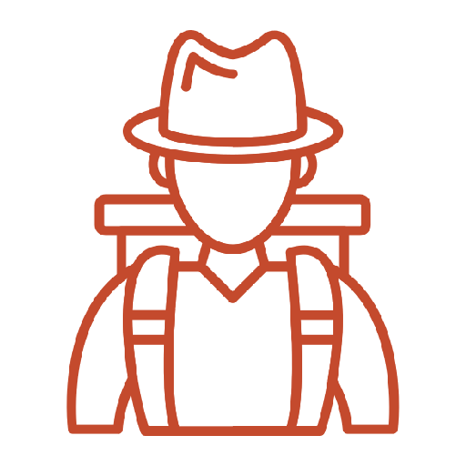 Outline of a person wearing a hat and backpack, symbolizing a traveler.